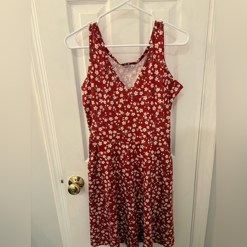 Trendy Amazon Essentials Red Cherry Blossom Floral Sundress Size M With Pockets